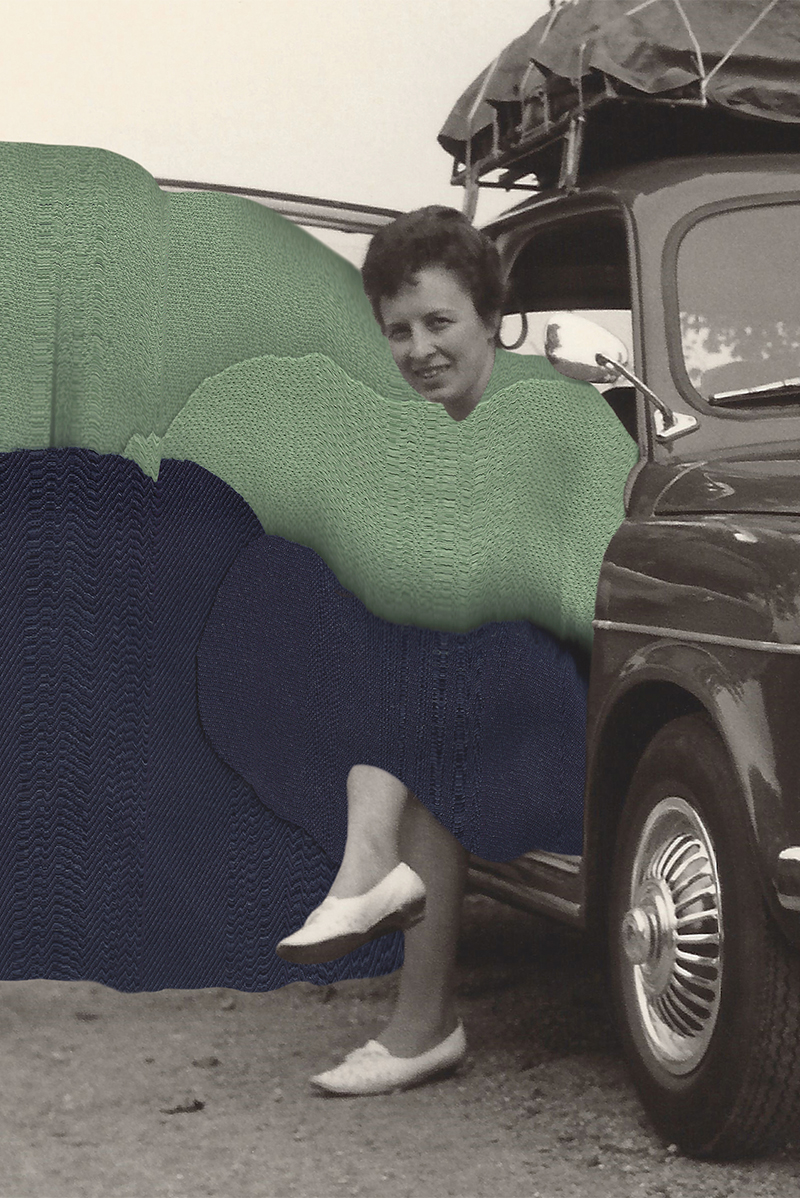 Collage aus einer Fotografie und Textil in Bewegung