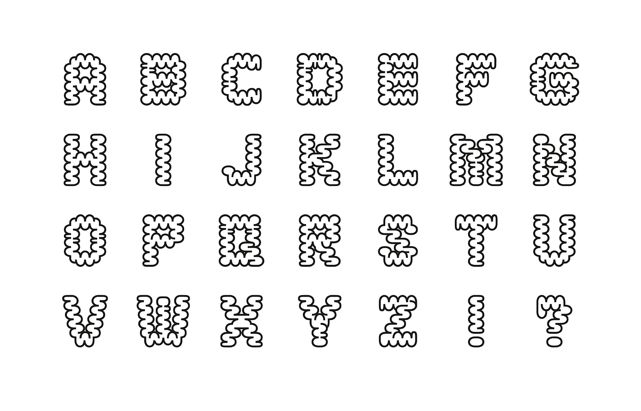 Ansicht der einzelnen Buchstaben einer experimentellen Typografie