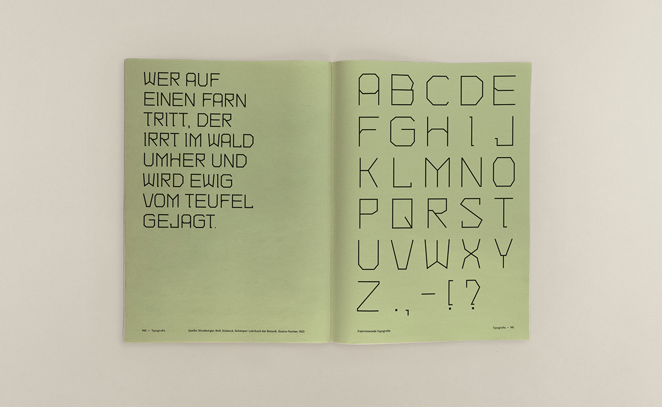 Aufgeschlagenes Magazin mit experimenteller Typografie