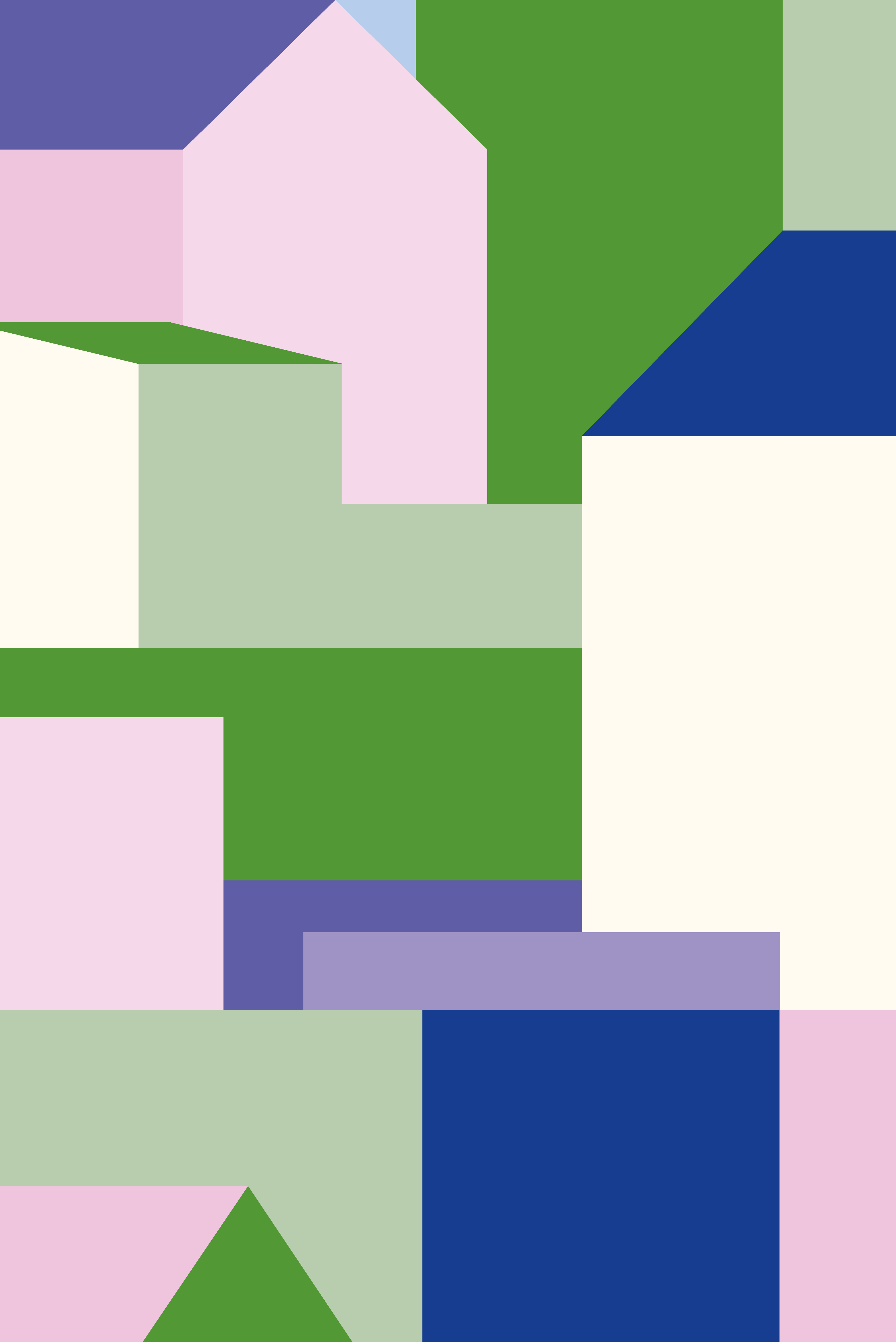 Grafik aus bunten Flächen, die den Eindruck einer Stadt vermitteln.