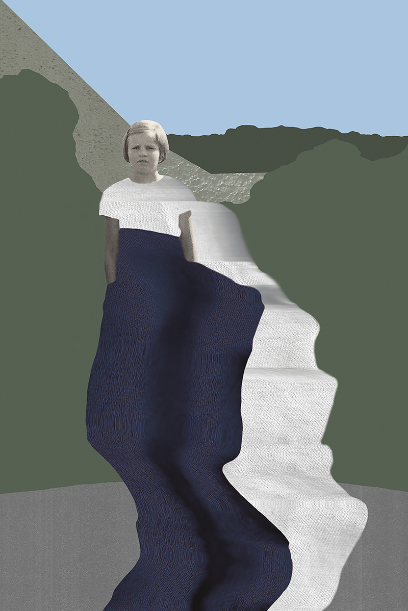 Collage aus Fotografie, Textil in Bewegung und grafischen Formen